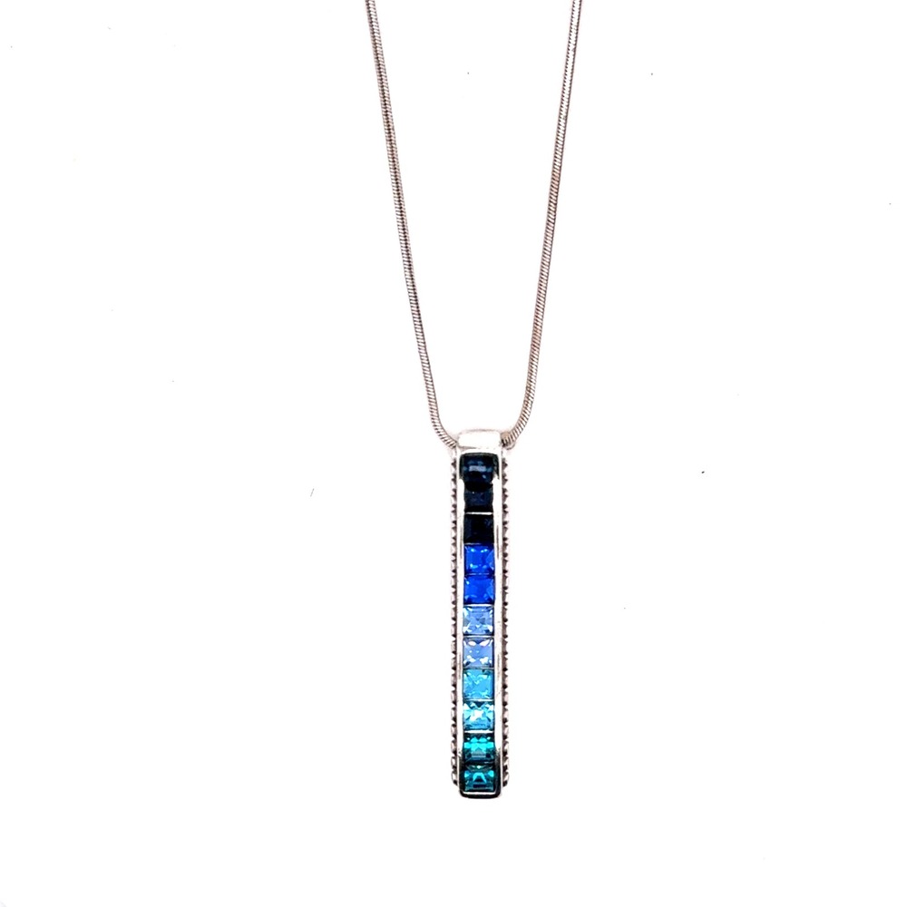 Brighton Blue Ombre Crystal Bar Pendant Snake Chain Necklace 16-18 Inch